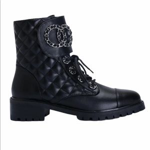 Kell Parker - Mallory Quilted Black Combat Boots - 9